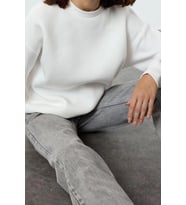 Tarz Oversize Bisiklet Yaka Düşük Kol Uzun Rahat Kesim Basic Kalın İçi polarlı Örme Sweatshirt (Ekru)