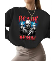 Sweatshirt kalın bisiklet yaka Bıçak arzusu Baskılı Bej erkek 3 iplik şardonlu Sweatshirt unisex (Siyah)