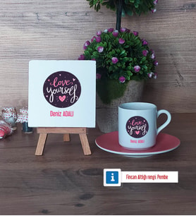 Love Yourself Dekoratif Taş, Türk Kahvesi Fincanı Kırmızı İsme Özel Hediye (Model 4)