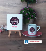 Love Yourself Dekoratif Taş, Türk Kahvesi Fincanı Kırmızı İsme Özel Hediye (Model 4)