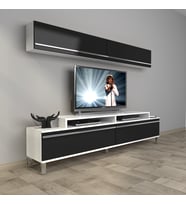 Decoraktiv Ekoflex 5 Mdf Krom Ayaklı Tv Ünitesi Tv Sehpası (Beyaz-Siyah)