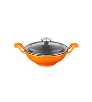Lava Döküm Mini Wok Yekpare Kulplu Cam Kapaklı Çap(Ø)16cm. (Turuncu)