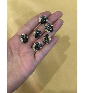 6 ADET ÇİÇEK DÜĞME SET 1 CM (Siyah)