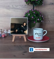 Öğretim Üyesi Fotoğraflı Dekoratif Taş, Ahşap Altlıklı Türk Kahvesi Fincanı Hediye Öğretmenler Günü Hediyesi (Model 3)