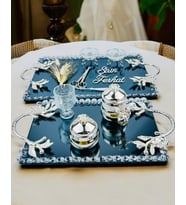 Serenity Gümüş Söz Tepsisi ve Damat Kahve Fincan Tepsisi (Beyaz Gümüş)