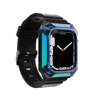 Apple Watch 44mm Zore KRD-88 Sert PC Kasa Koruyuculu Silikon Kordon (Mavi)