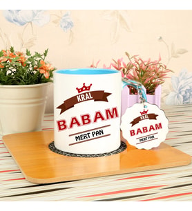 Kral Baba Hediye Seti Kupa Bardak ve Anahtarlık (Mavi)