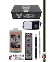 Beşiktaş Orijinal Lisanslı Kalem Kalemtraş Bloknot Silgi Hediyelik Set (Siyah - Beyaz)