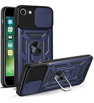 KVY Apple İphone 7 Kılıf Ultra Korumalı Yüzüklü Manyetik Sürgülü Vega Kapak (Lacivert)