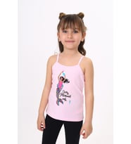 Toontoy Kız Çocuk Deniz Kızı Baskılı Pul İşlemeli Atlet (Pembe)