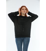 Süperlife Kadın Kapüşonlu Oversize Brooklyn Baskılı İnce Sweatshirt SPR22SWK161 (Siyah)