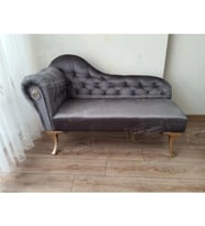Dekoratif Bihter Koltuk Josefin Puf 120 cm Gold Ayak (Antrasit)