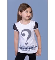 Toontoy Kız Çocuk Nakışlı Taş İşlemeli Tişört (Beyaz)