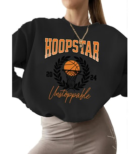 unisex Basketbol spor maç günü tişörtü Baskılı kalın Sweatshirt 3 iplik şardonlu Sweatshirt kadın (Siyah)