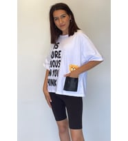 Kadın Tek Cep Ayıcık Detay Kısa T-Shirt (Beyaz)