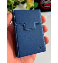 Cigbox  Tekin Deri Tabaka Kutusu (L) KISA NORMAL PAKET İÇİN Tabaka Kılıfı Sevgiliye Hediye (2.3x5.5x8.8cm) (Lacivert)