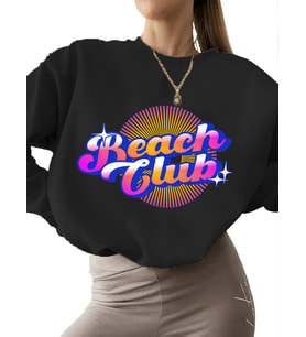 3 iplik şardonlu Plaj kulübü logosu Baskılı kalın Bej Sweatshirt erkek bisiklet yaka unisex (Siyah)