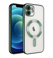 Apple iPhone 12 Kılıf Kamera Lens Korumalı Renkli Magsafe Şeffaf Silikon (Yeşil)