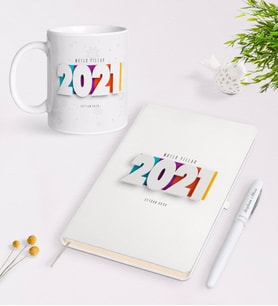 BK Gift Kişiye Özel 2024 Mutlu Yıllar Siyah Defter Kalem ve Kupa Seti-5 (Model 2)