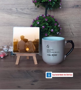 Eşe Hediye Fotoğraflı Dekoratif Taş, Kupa Bardak Beyaz Hediye (Model 10)