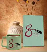 BK Gift 8 Mart Tasarımlı Yeşil Sert Kapaklı Defter ve Middle Kupa Seti, Arkadaşa Hediye, Yeni İş Hediyesi, Doğum Günü Hediyesi (Model 3)