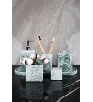 7 Parça Mermer Desenli Beton Banyo Seti Katı Sıvı Sabunluk Diş Fırçalık Pamukluk (Yeşil)