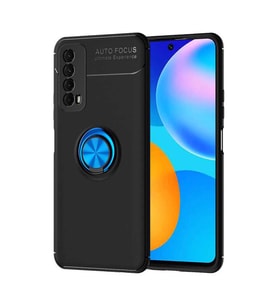 Huawei P Smart 2021 Kılıf Zore Ravel Yüzüklü Silikon Kılıf (Siyah-Mavi)