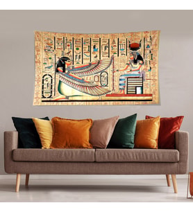 Antik Mısır Desen Etnik Leke Tutmaz Kadife Dokulu Kumaş Duvar Örtüsü Duvar Halısı Tapestry (Açık Kahverengi)