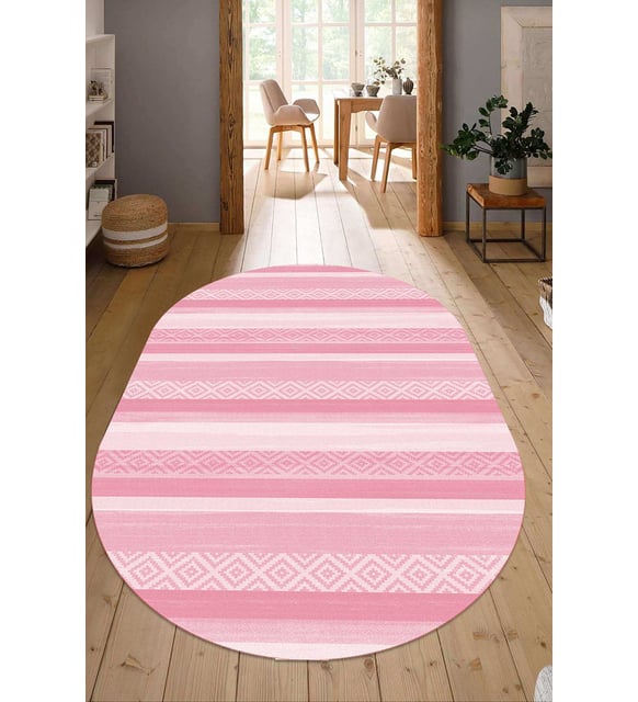 Dijital Baskılı Kaymaz Taban Yıkanabilir Oval Salon Halısı Mutfak Halısı Yolluk NDO-HT-1002 (Pudra-Krem)