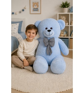 125 cm Papyonlu Büyük Beyaz Ayıcık (%100 Yerli) (Mavi)