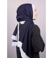 JAWEL, Düz Renk Şeritli Monogram Şal (Lacivert)