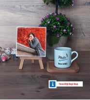 Müdür Yardımcısı Fotoğraflı Dekoratif Taş, Ahşap Altlıklı Türk Kahvesi Fincanı Hediye Öğretmenler Günü Hediyesi (Model 1)