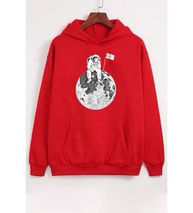 Unisex Astronot Baskılı Sweatshirt (A.Kırmızı)