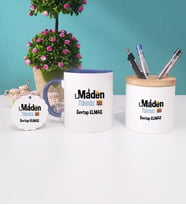 Maden Mühendisi Kupa Bardak Kırmızı Kalemlik ve Anahtarlık (Model 2)
