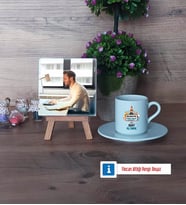 Bilgisayar Öğretmeni Fotoğraflı Dekoratif Taş, Ahşap Altlıklı Türk Kahvesi Fincanı Hediye Öğretmenler Günü Hediyesi (Model 2)