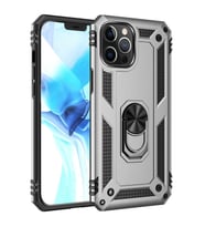 Apple iPhone 12 Pro Uyumlu Kılıf Standlı Manyetik Yüzüklü Military Magnetic Ring Polycarbonate and TPU Case (Gri)