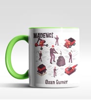 Kişiye Özel Madenci Tasarımlı Siyah Kupa (Yeşil-Beyaz)