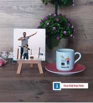 Babalar Günü Hediyesi Fotoğraflı Dekoratif Taş, Ahşap Altlıklı Türk Kahvesi Fincanı Hediye Babaya Doğum Günü Hediyesi (Model 6)