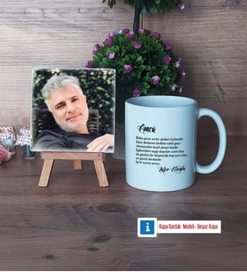 Amcaya Hediye Fotoğraflı Dekoratif Taş, Kupa Bardak Beyaz Hediye (Model 1)