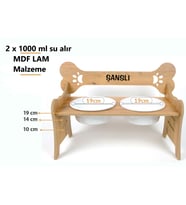Özel İsimli Seramik Kaseli Kademeli Orta/BÜYÜK IRK Köpek Mama ve Su Kabı Stantı (Beyaz)