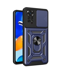 Vendas Xiaomi Redmi Note 11 Pro 4G Kılıf Magnetik Standlı Kamera Korumalı Zore Sürgülü Vega Kapak (Mavi)