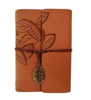 Yaprak Desen Deri Kaplı Defter Küçük Boy (Kahverengi Açık)