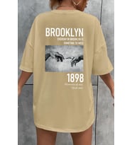 Unisex 1898 Brooklyn Baskılı T-shirt (Bej)