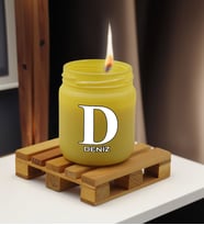 BK Gift Kişiye Özel DTF İsimli Renkli Cam Kavanozda Kokulu Mum-2(13 Renk Seçeneği), Arkadaşa Hediye, Sevgiliye Hediye, Doğum Günü Hediyesi (Sarı)