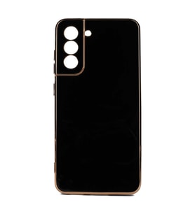 Samsung Galaxy S21 FE Kılıf Kenarları Gold Kamera Korumalı Renkli Pastel Silikon Açık Yeşil BARK (Siyah)