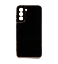 Samsung Galaxy S21 FE Kılıf Kenarları Gold Kamera Korumalı Renkli Pastel Silikon Açık Yeşil BARK (Siyah)