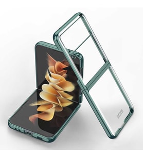 Galaxy Z Flip 3 Kılıf Zore Kıpta Metal Görünümlü İnce Kılıf (Koyu Yeşil)