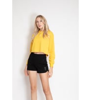 Suvlan Kadın Kırpma Üst Sweatshirt (Sarı)