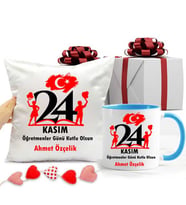 24 Kasım Öğretmenler Günü Kutlu Olsun Yastık ve Kupa Bardak Hediye Seti (Model 2)
