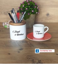 İsme Özel Hediyeleri Türk Kahvesi Fincanı Kırmızı, Kalemlik Kişiye Özel Hediye (Model 6)